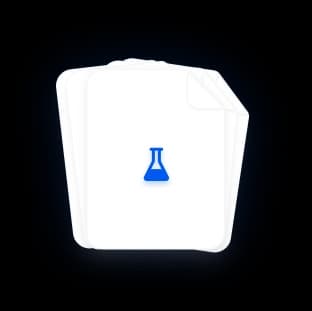 A flask icon over a stack of documents, representing dataset preparation